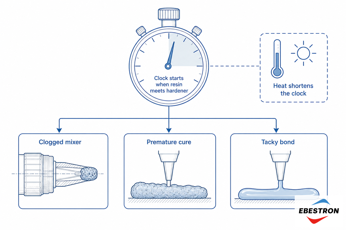 Problem 3: The Static Mixer or Nozzle Cures Solid Mid-Job — Ebestron
