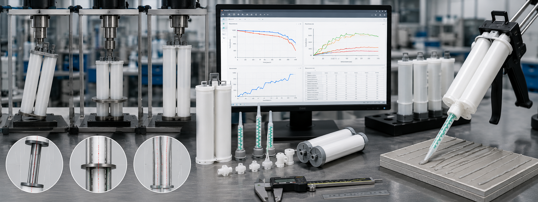 Ebestron engineering team supporting toll manufacturing of two-component adhesives