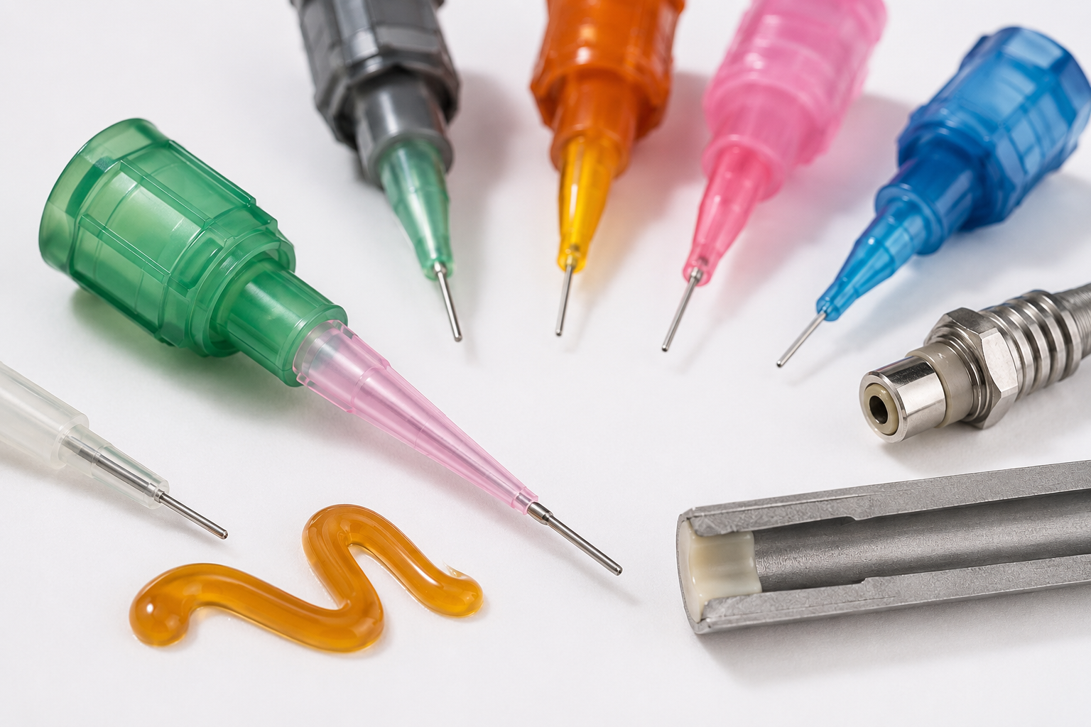 Mockup of the free sample kit containing various inert dispensing tips