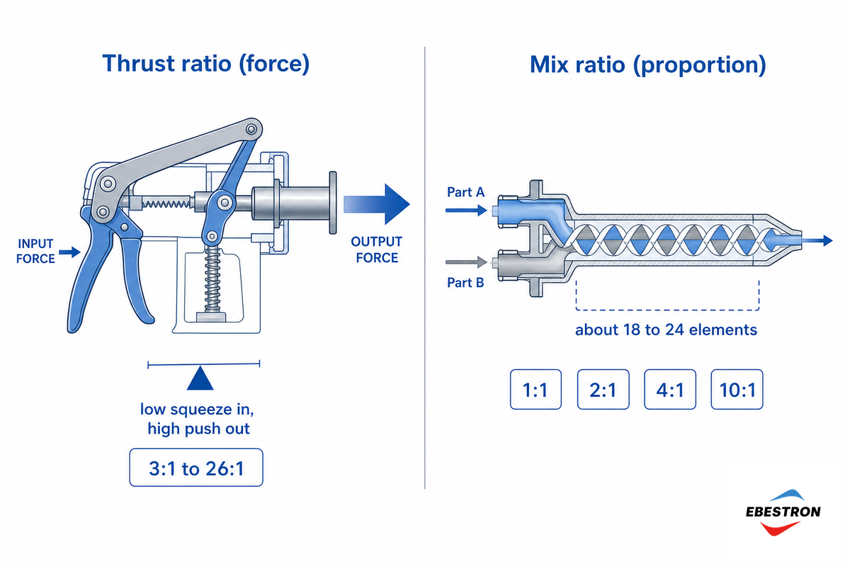 Thrust Ratio, Mix Ratio & Static Mixing: The Mechanics That Separate Them — Ebestron