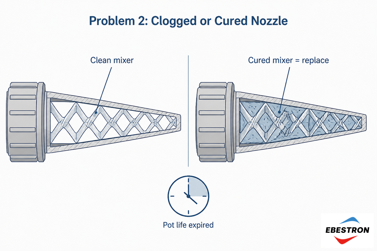 Problem 2: Clogged or Cured Nozzle (Hard or Impossible to Dispense) — Ebestron