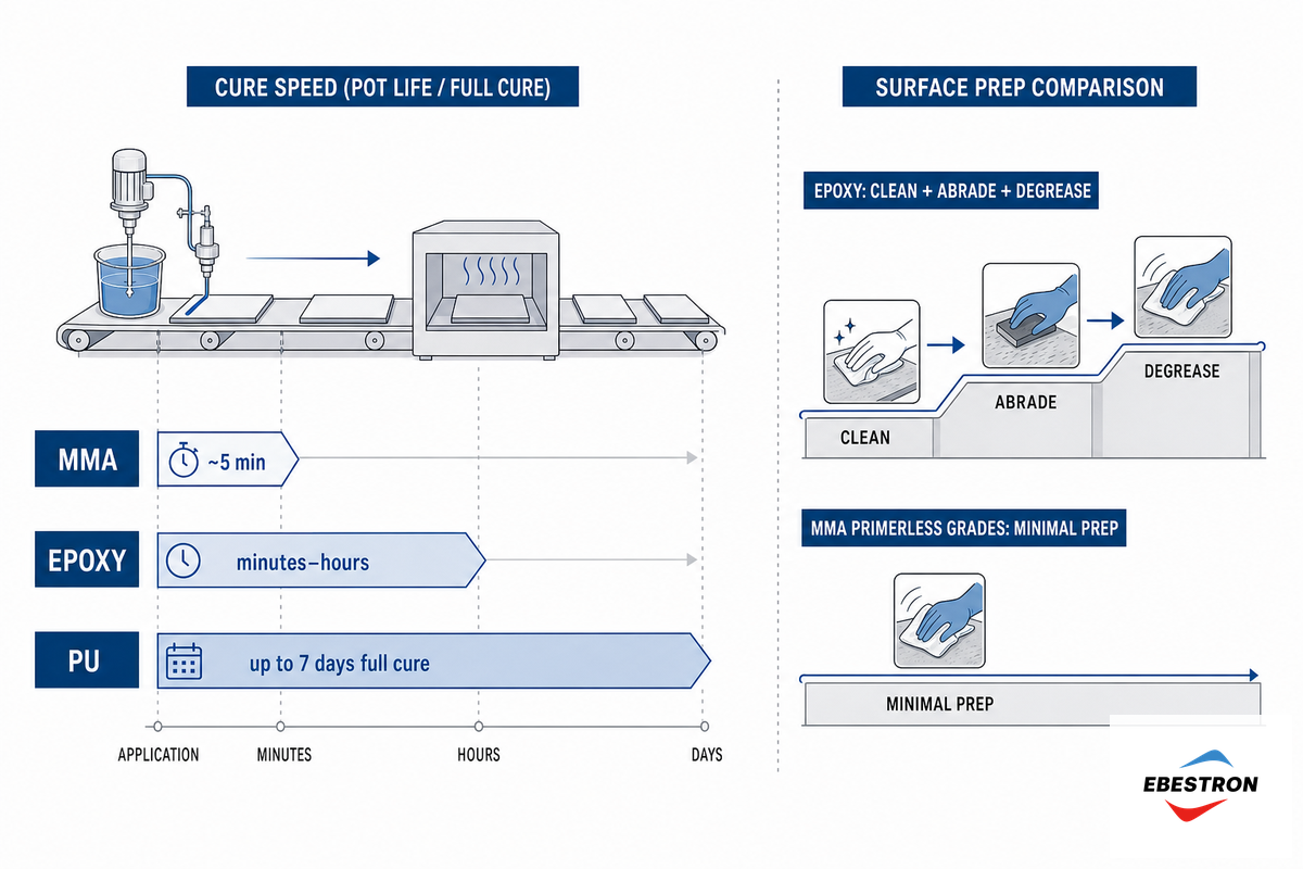 Cure Speed, Pot Life and Surface Prep, The Production Reality — Ebestron