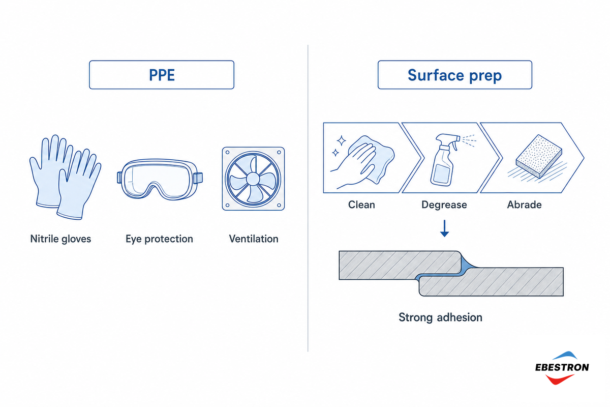 Safety, Surface Prep, and Cleanup — Ebestron