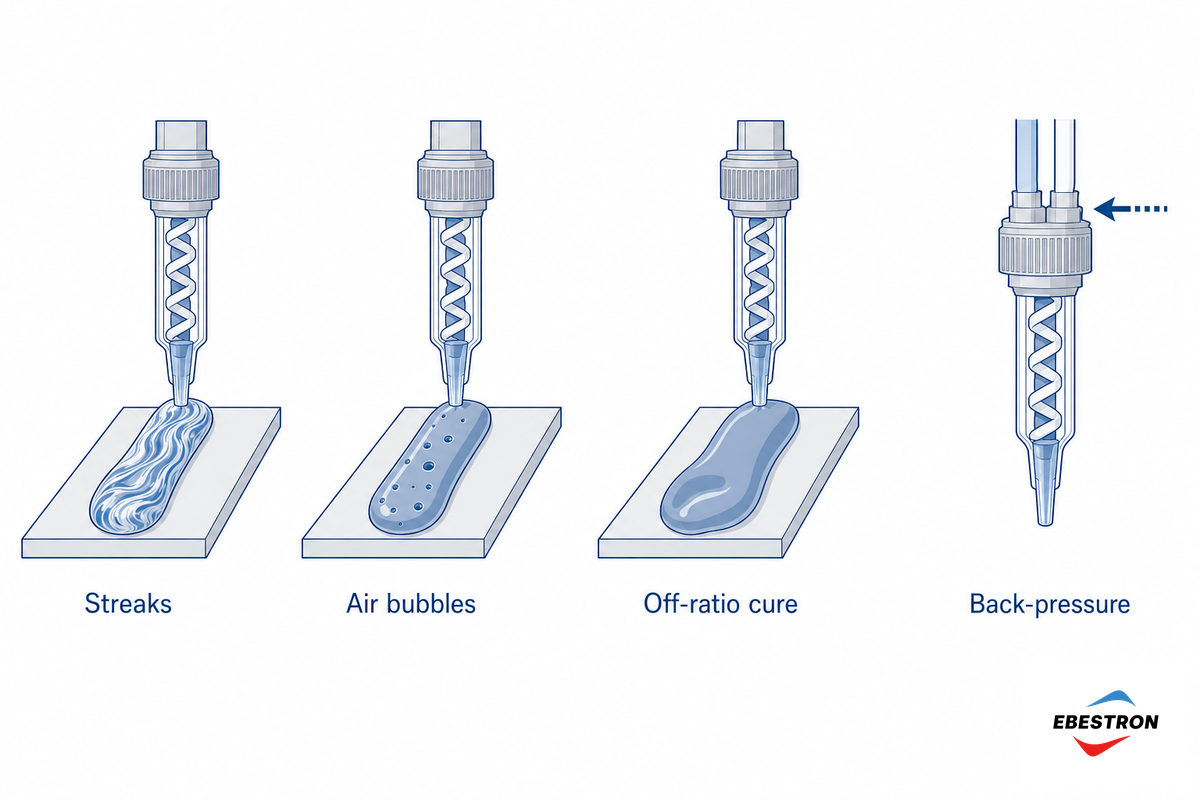 Common Static Mixer Problems: Streaks, Air Bubbles, Off-Ratio Cure, and Back Pressure — Ebestron