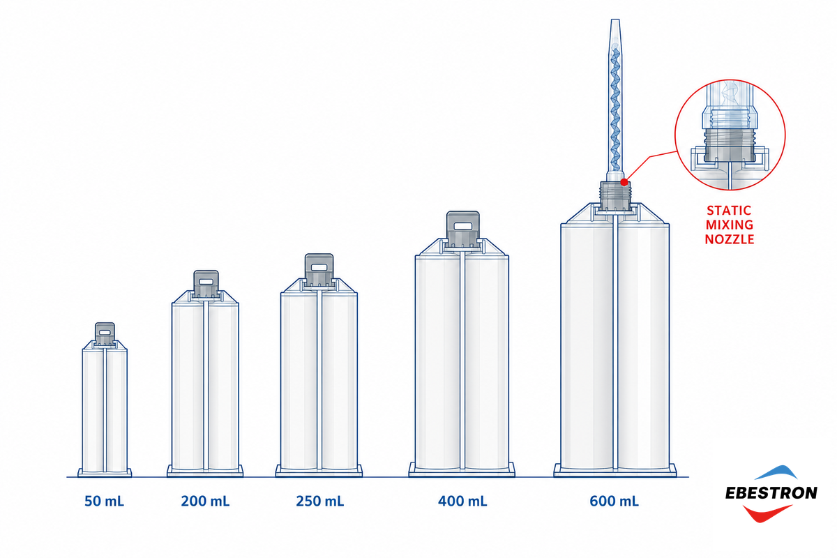 Cartridge Sizes, Capacity & Static Mixing Nozzle Compatibility — Ebestron