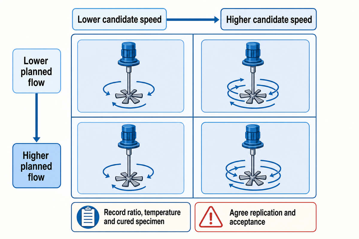 Trial lower and higher candidate flow and speed together; four proposed conditions do not establish statistical confidence.