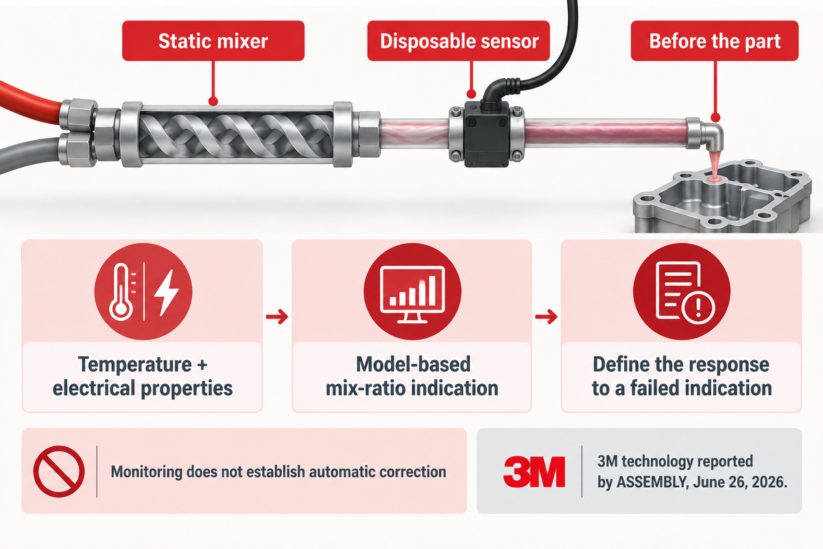 ASSEMBLY June 2026: 3M sensor follows the mixer; model-based monitoring does not establish automatic correction.